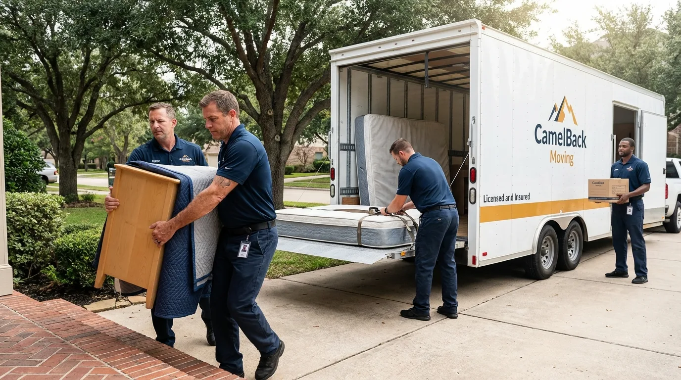Crew loading residential truck for cross-state move from Everett, PA